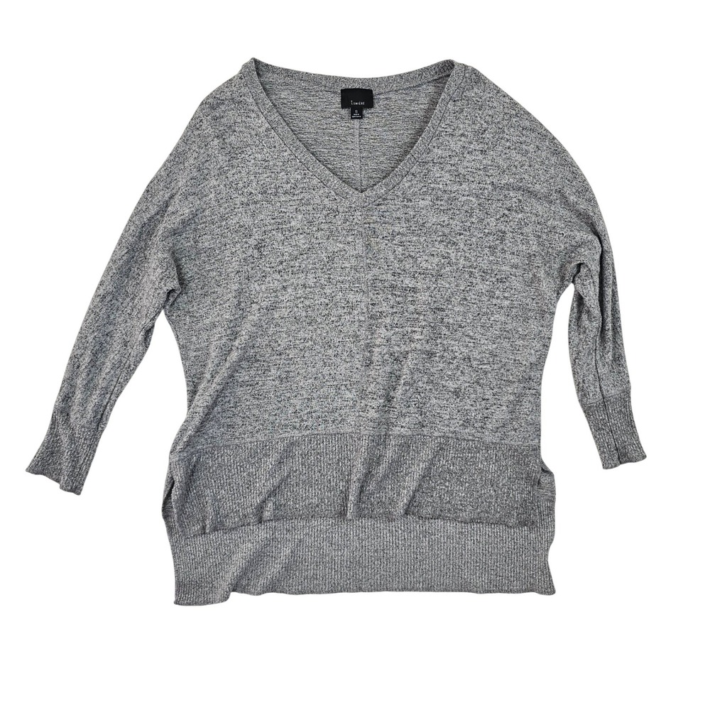 Lumiere Womens Gray Marled Knit V-Neck Pullover Sweater Size S Relaxed Fit